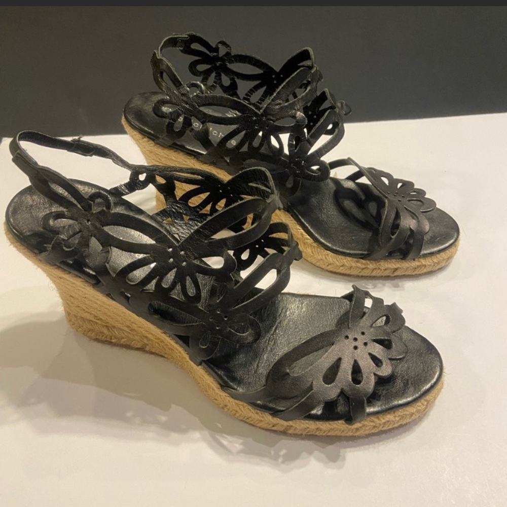 Eric Michael Jillian Espadrille Black leather Sz 39 (8-8.5)